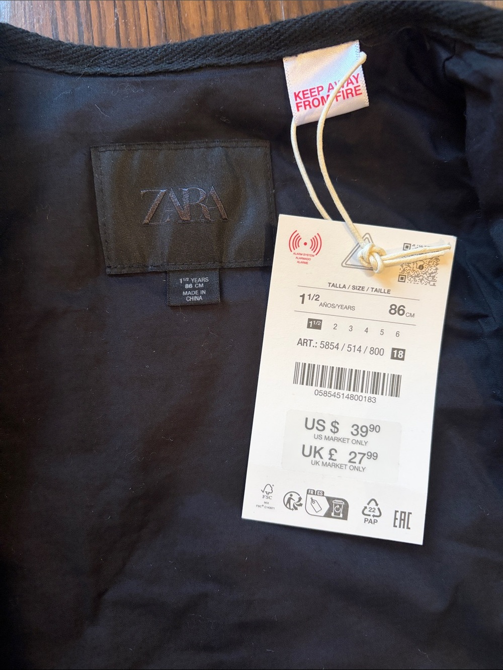 Zara Girls Black Floral Quilted Jacket with Multicolor Floral Panels, Size 18m - Picture 3 of 4